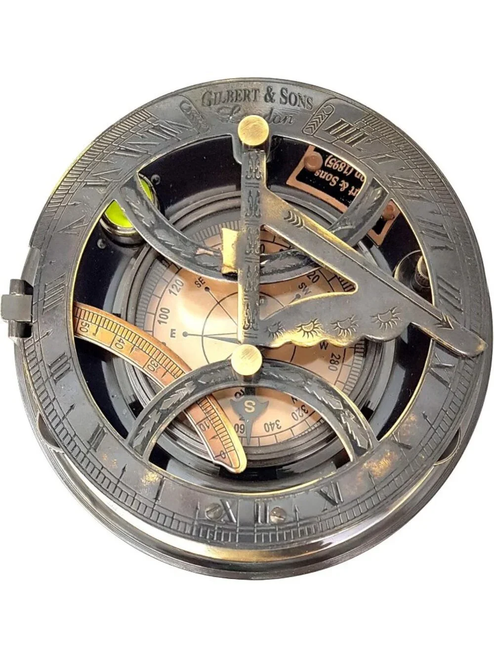 Home Silver Sundial Compass Rosewood Case Top Grade Calibrated Vintage Clock